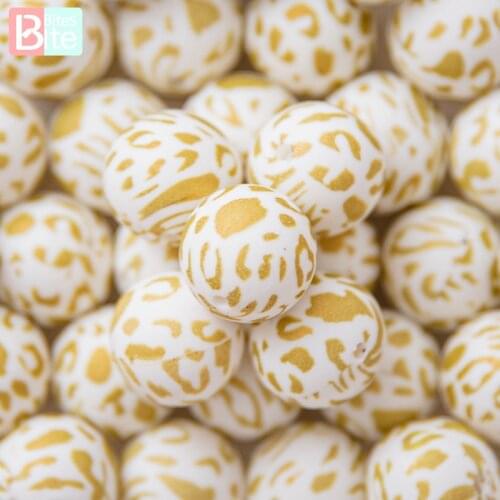 10PCS Silicone Beads 12/15mm Round Leopard Print Sensory Teething Necklace DIY Accessories Pacifier Chain Nursing BPA Free