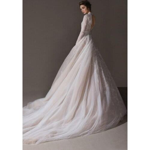 2020 Ersa Atelier Wedding Dresses V Neck A Line Hollow Back Long Sleeve Vestidos De Novia Bohemian Wedding Gowns Beach Bridal Dr