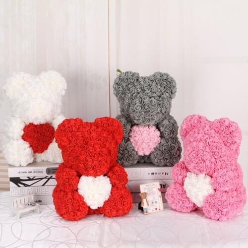 25cm Artificial Rose Heart Teddy Bear Handmade Bear Decoration Valentines Day Gift Christmas Gifts Women Wedding Bithday Gift