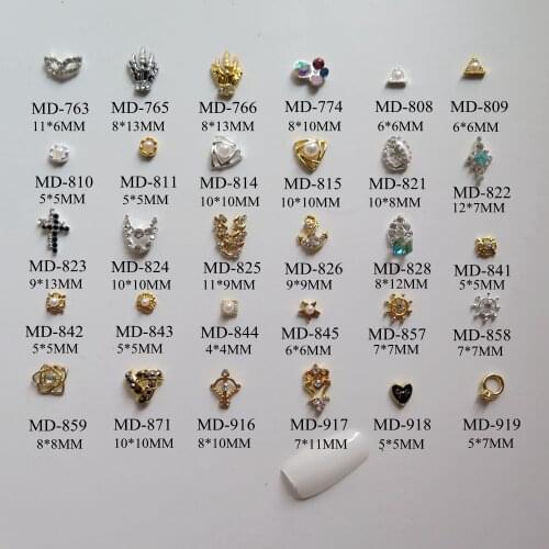 3D 50pcs/bag Different Metal Hand Triangle Helm Ring Heart Anchor Deco Nail Decoration