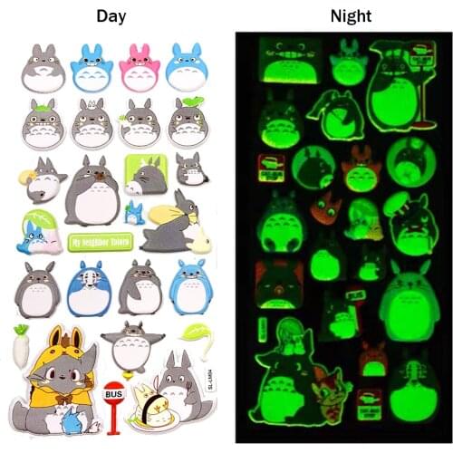 3D Puffy Bubble Luminous Stickers Totoro Cartoon Cat Waterpoof DIY Baby Toys for Children Kids Boy Girl