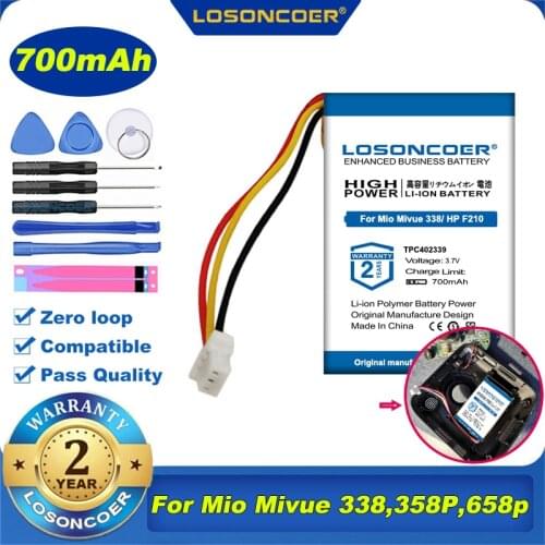 100% Original LOSONCOER 700mAh Battery TPC402339 For Mio Mivue 338, 358P, 658p,366, MiVue 388, For Papago HP F210 F310 J501 F200