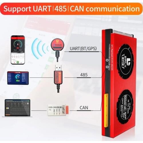 DALY 12V-96V LiFePO4 Smart BMS 8S 12S 16S 24S 32S 100A 150 200A with Bluetooth CAN LCD Display RS485 UART Cable Light Board PCBA