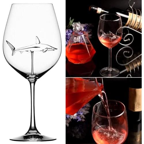 Red Wine Glasses with Shark Inside Goblet Glass Lead-Free Clear Glass for Home Bar Party AUG889