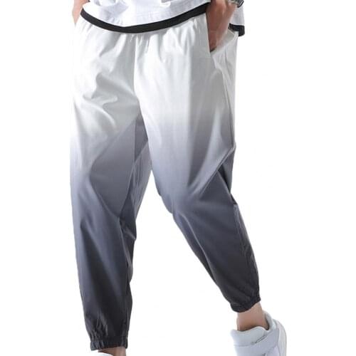 Summer Men Pants Gradient Color Drawstring Summer Mid Rise Pockets Spring Loose Trousers Streetwear Football Training 4XL