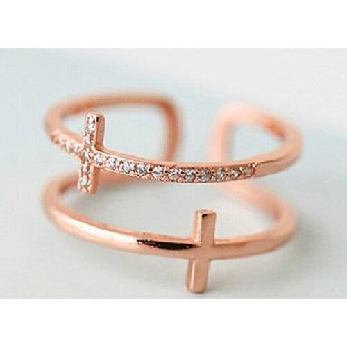 Exquisite Fashion Hollow Crossed Zircon Engagement Rings Rose Gold Color Crystal Wedding Ring Jewelry For Women Girl Gift