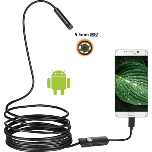 5.5mm Endoscope Camera Flexible IP67 Waterproof Micro USB Inspection Borescope Camera for Android PC Notebook 6LEDs Adjustable