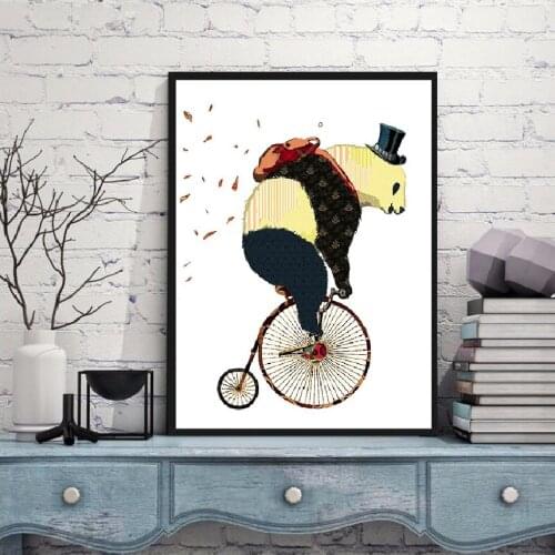 Modern Nordic Panda Animals Art Prints Poster Cartoon Bicycle Wall Pictures Kawaii Canvas Painting No Framed Kids Room Decor