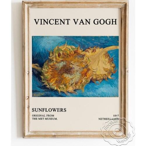 Vincent Van Gogh Exhibition Museum Poster, Two Cut Sunflowers Canvas Painting Wall Stickers, Vintage Flora Art Prints Home Decor