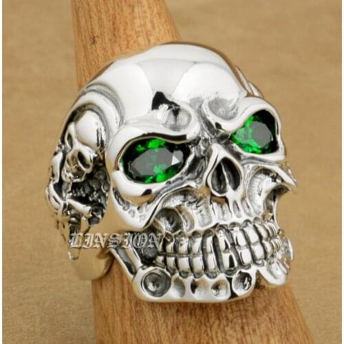 925 Sterling Silver Titan Skull Ring CZ Eyes Ring Mens Biker Punk Ring 8VX05 US Size 7~15