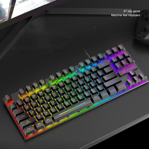 Retro Gaming Punk Mechanical Feel Keyboard USB Wired 87 Keys with RGB Backlight Red/Blue Switch for PC Laptop Desktop Gamer