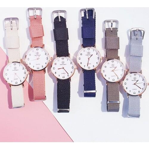 Fashion Quartz Watch Canvas Band Round Dial Preppy Style Wrist Watch for Casual Daily Office TT@88