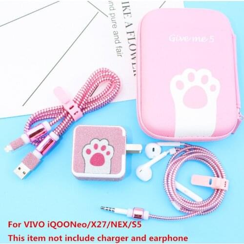 Fashion USB Cable Winder Set Earphone Protector With Charger stickers Spiral Cord Protector For VIVO iQOONeo/X27/NEX/S5