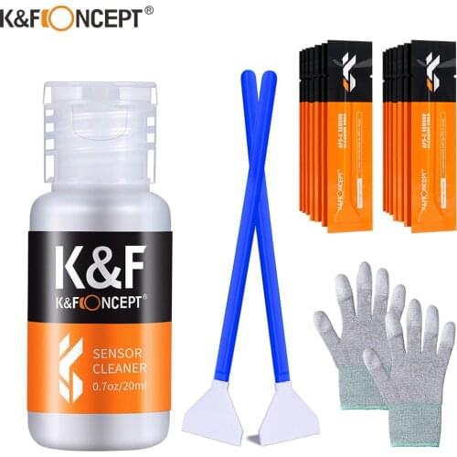 K&F Concept 24mm APS cleaning kits 16Pcs cleaning stick 20ml cleaning liquid PU dust-free rubber gloves for DSLR Cameras