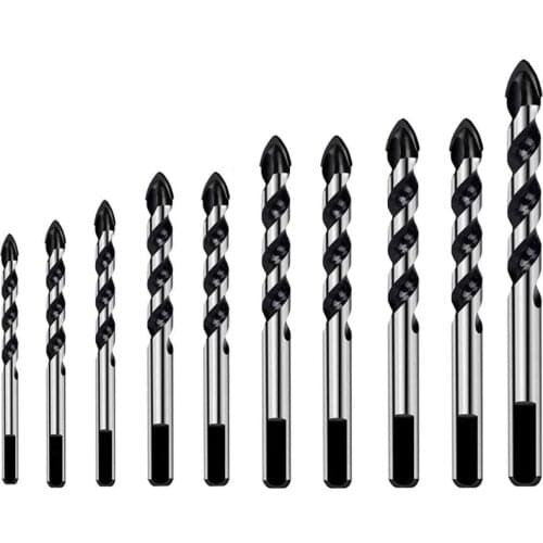 10Pcs Carbide Drill Bit Set for Ceramic Tile Concrete Glass Marble Wood Triangle Porcelain Metal Bits 3-12mm 425C