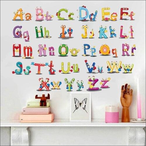 60*45cm A-Z Alphabet Animals Home Decoration Letters English Vinyl Mural Wall Stickers Decals Nursery For Kids Rooms Decor Wall