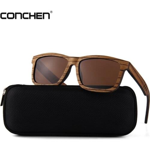 CONCHEN New Luxury Wooden Sunglasses Women Polarized Spring Hinge Mens Sun Glasses 2018