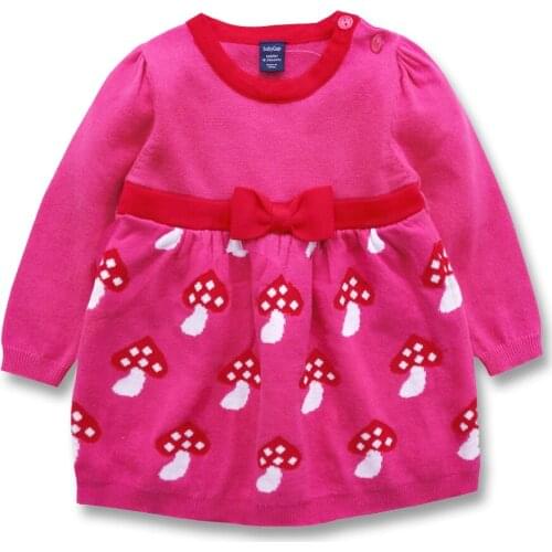 Fall Baby Girls Red Knit Dress Kids Christmas Dresses Spring Autumn Sweaters Dresses for Girls Children Knitted Clothing 1-3 yrs