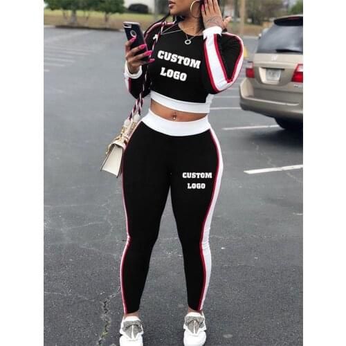 Personalize Your Exclusive Logo 2-Piece Sexy Sports Womens Crop Top + Pants Sportswear Two-Piece Pants Suit Workout Clothes