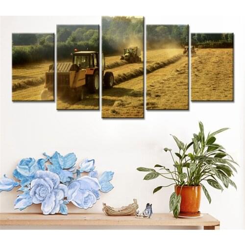 Drop Shipping Unframed 5 Pieces Canvas Painting Harvesters In Wheat Field Modern Home Decoration Wall Decorative Painting