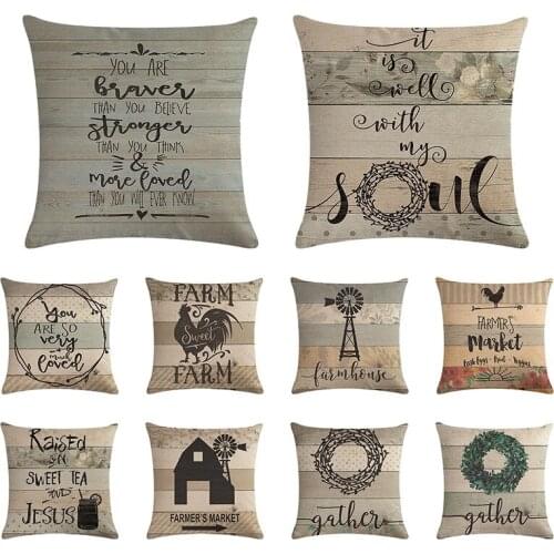 Retro Farm Text Series Linen Cushion Cover 45x45cm Pillow Case for Sofa Car Chair Gift Cojines