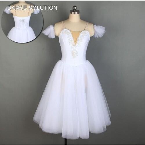 Romantic Long Tulle Tutu with White Spandex Bodice and Skirt Ballerina Solo Costume Girl & Woman Practice Dress Dancewear 19835