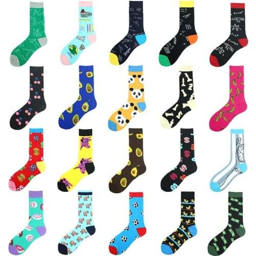 Happy Funny Crew Socks Doughnut Donut Duck Elephant Dollar Money Math Formula Chess Clock Toucan Ox Bull Soccer Football Panda