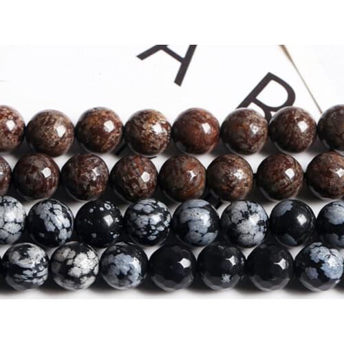 High Quality Natural Snowflake Obsidian Stone 4/6/8/10/12mm Round Necklace Bracelet Jewelry DIY Gems Loose Beads 38cm wk109