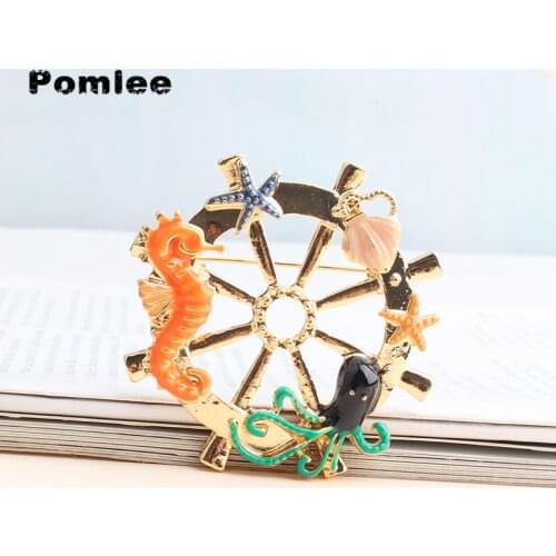 Pomlee 2021 New Enamel Sea Star Coral Starfish Brooches Women PearlAnimal Ocean Series Party Office Brooch Pins Jewelry Gifts