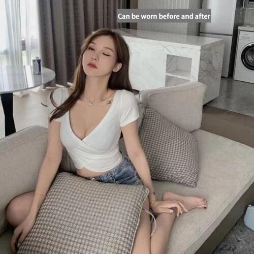 Summer Front And Back Wear T-Shirt Women Crop Tops Sexy Jogger Girls Backless V-Neck Short-Sleeved T-Shirt Female Tees Y2k