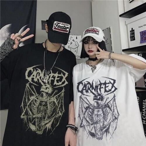 Summer Goth Female Tee Aesthetic Loose men and womenT-shirt Punk Dark Grunge Streetwear gothic Top T-shirts Harajuku y2k Clothes