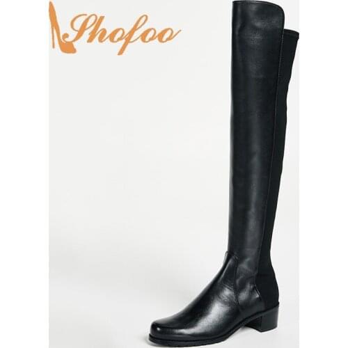 Shofoo 2021 Fashion High Heels Women Round Toe Over The Knee Boots PU Leather Office Ladies Dress Shoes Winter Large Size 13 14