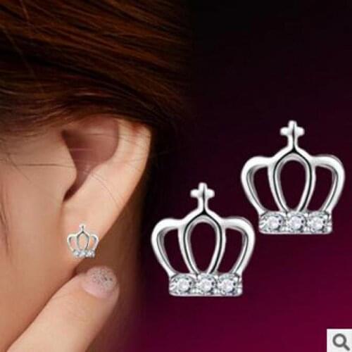 2017 New Simple Fashion Personality Small Crown Cross Silver Earrings Women Jewelry Boucles D'oreilles Pour Les Femmes Brincos