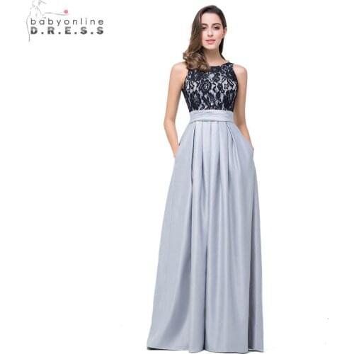 24 Hours Shipping Black Lace Sliver Evening Dress Long Vestido De Festa Sexy V Back Evening Gowns Robe De Soiree