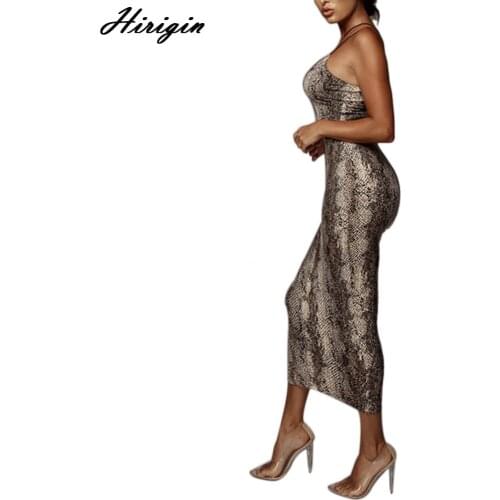 Women Leopard Snake Print Dress Sleeveless V Shape Neck Pencil Skirt Wild Slim Suspender Women Dress