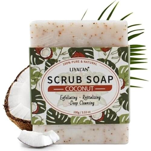 100g Coconut Scrub Soap Skin Whitening Shrink Pores Anti Acne Handmade Rich Foam Body Bath Soap Body Cleansing Scrub Soap