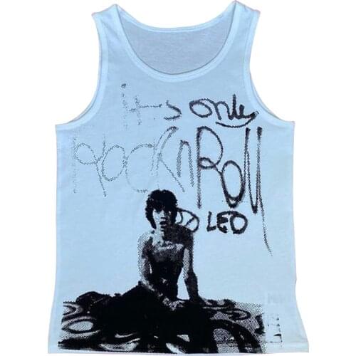 2021 New Women Tank Tops Adults Casual Letter Human Figure Print Round Neck Sleeveless Skinny Pullover Summer