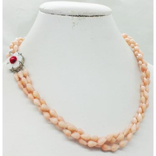 3 strands of classic pink natural coral necklace 18"