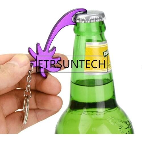 500pcs/lot Wholesale Aluminum Alloy Coconut Plam Tree Metal Bottle Opener with Key chain Promotional Gift Free Laser logo