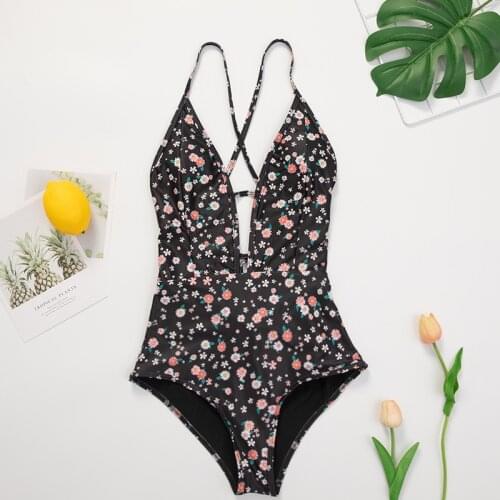 One-piece fashion printed swimsuit deep V back hollowed out sexy bikini eye-catching beachwear sexy swimsuit