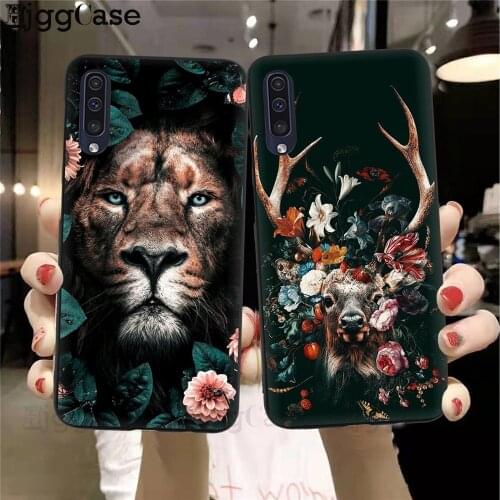 Cute Animal Tiger Wolf lion black Phone Case For Samsung A10 A20 A30 A40 A50 A70 A51 A71 A7 A9 A6 A8 Plus 2018 Flower back Cover