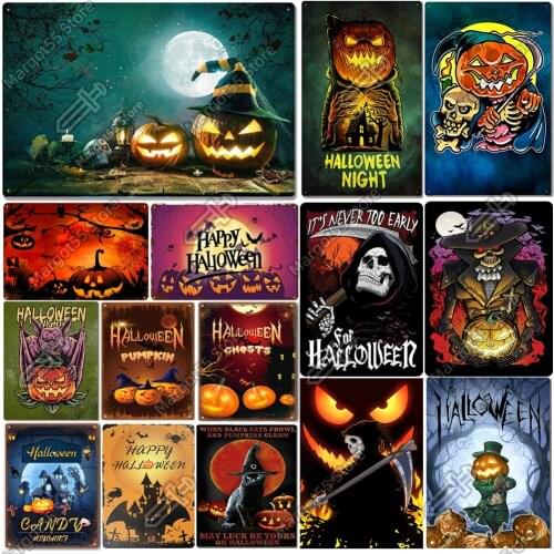 Home Decoration Christmas Halloween Pumpkin gift Vintage Halloween Tin Sign Plate Antique Posters for Home Bar Car Kithchen