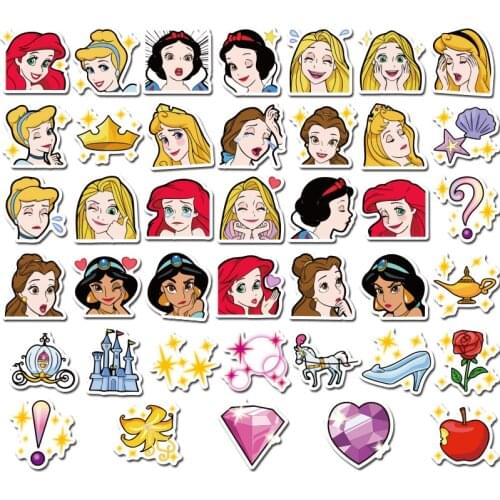 Disney 40pcs princess sticker children cartoon stationery mobile phone water cup suitcase waterproof hand account sticker set