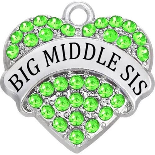 Double Nose Custom Design Metal Alloy Crystal Stone Big Middle Sis Names Hearts Charms Pendants For Sister Jewelry Making