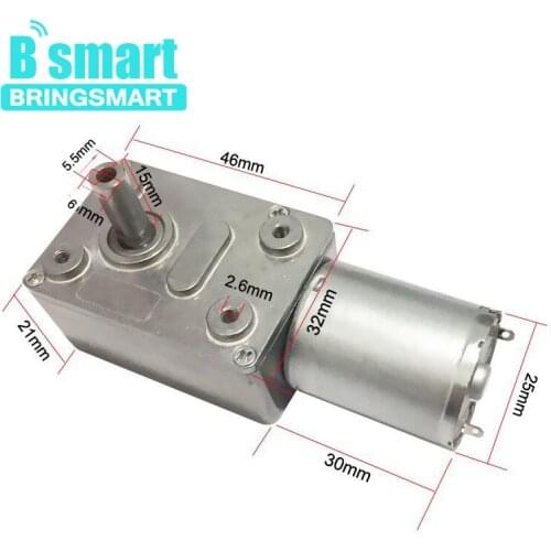 Bringsmart JGY-370 DC Worm Gear Motor 12V DC Motor 24V High Torque 3-210rpm Self-lock ReversIble Mini Reduction Box for DIY