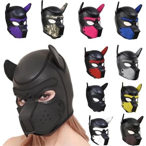 Sexy Dog Adult Games SM Flirting Toys for Couples Erotic Hoods BDSM Bondage Gear Set Puppy Hoods Slave Rubber Pup Mask Fetish