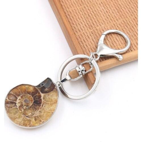 FYSL Silver Plated Circle Irregular Shape Ammonite Reliquiae Key Chain for Party Gift Charm Jewelry