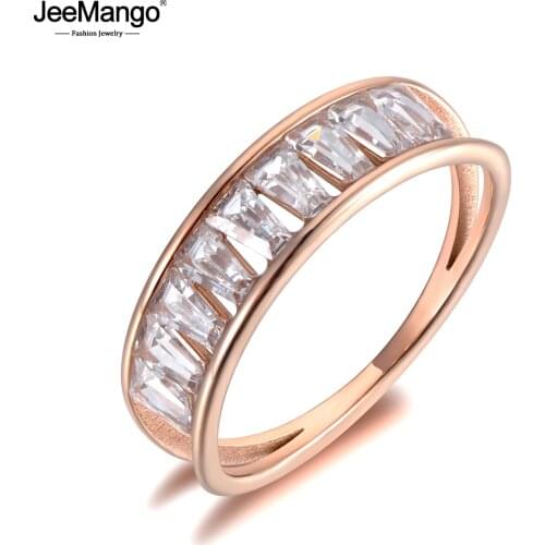 JeeMango Luxury Stainless Steel Sparkling Wedding Rings Mosaic CZ Crystal Rose Gold Engagement Ring Jewelry For Women JR19087