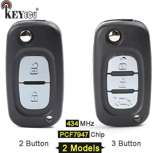 KEYECU 433MHz PCF7947 Chip Flip Folding 2/3 Button Remote Car Key Fob for Renault Clio 3 Master Kangoo Twingo 2006-2013