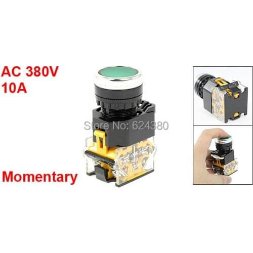 LA38-11 Green Sign Signal Momentary Push Button Switch Non-Lock DPST 1 NO 1 NC 22mm 7/8" 10A 380V AC Discount